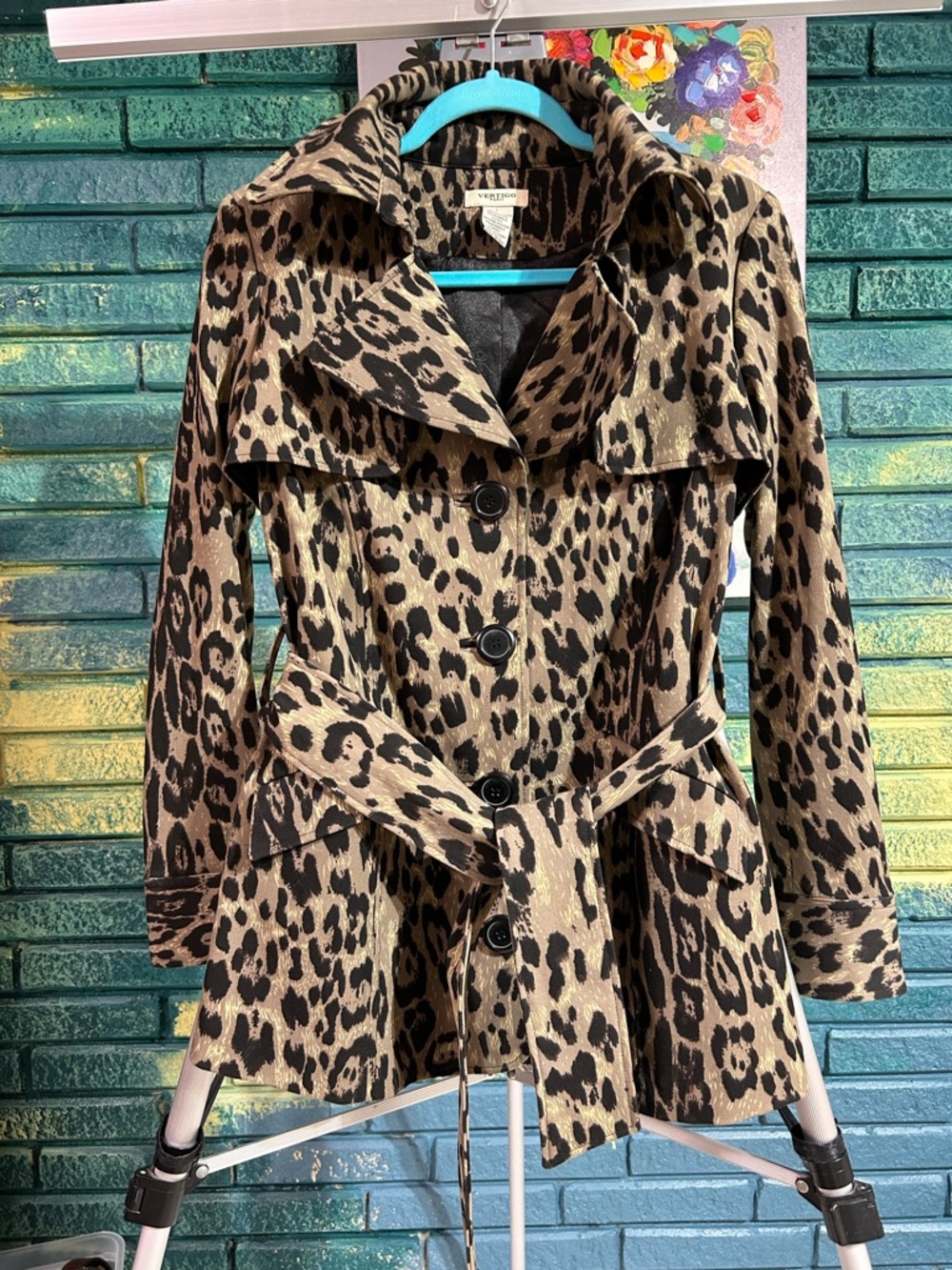 Vertigo Paris Leopard Print Trench Coat in Brown and Black